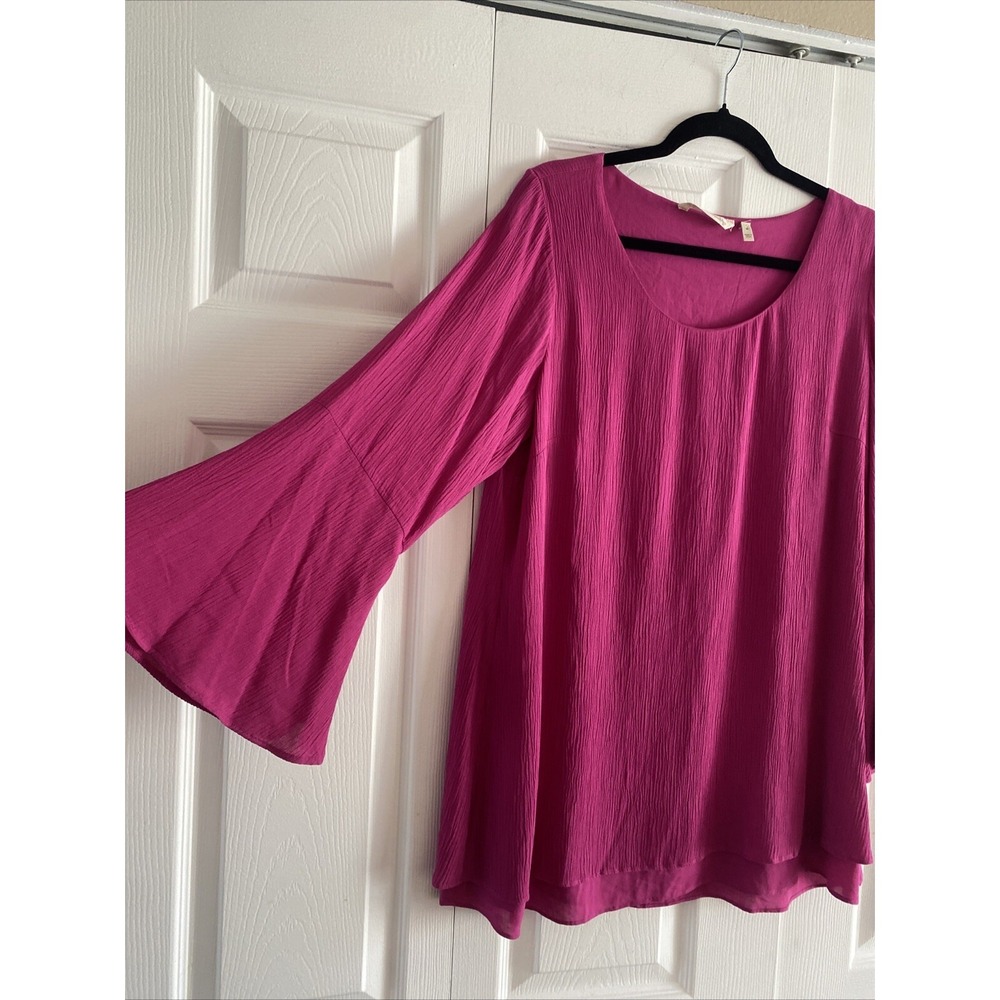 Soft Surroundings Bell Sleeve Tunic Womens Size M Pink Boho Crinkle Artsy Fem - Picture 2 of 6